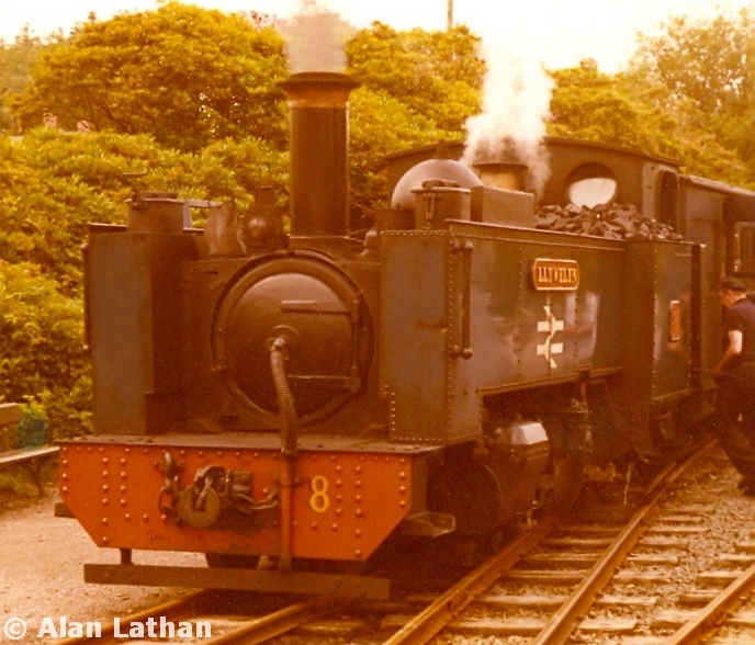 Vale of Rheidol Railway 22 July 1976
No. 8 'Llewelyn'. Looks green in this scan but is most probably blue (as she was in the '70's).
